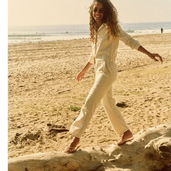 FAHERTY Overland Twill Jumpsuit Stretch Organic Cotton Natural  NWT Size S - Picture 1 of 13